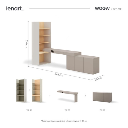 Zestaw mebli Woow clay grey / szampański / dąb vincenza bielona prawy stylowy zestaw mebli o nowoczesnym i praktycznym designie