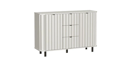 Zestaw mebli do salonu Novado biel alpejska stylowe meble o ponadczasowej elegancji z frezowanymi frontami czarne metalowe dodatki