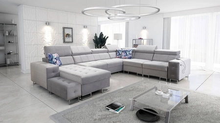 Narożnik z funkcją spania Hampton VIII szary popiel lewostronny nowoczesny design narożnik rozkładany do salonu funkcjonalna dostawka