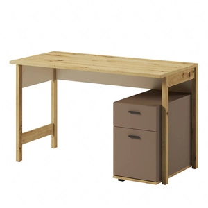 Biurko Lenny 125 cm beżowy / truflowy / dąb artisan idealne biurko młodzieżowe z szufladami zapewnia komfort podczas nauki lub pracy