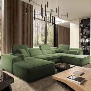 Narożnik z funkcją spania Viano VI zielony lewostronny designerski narożnik do nowoczesnych aranżacji dwa pojemniki na pościel