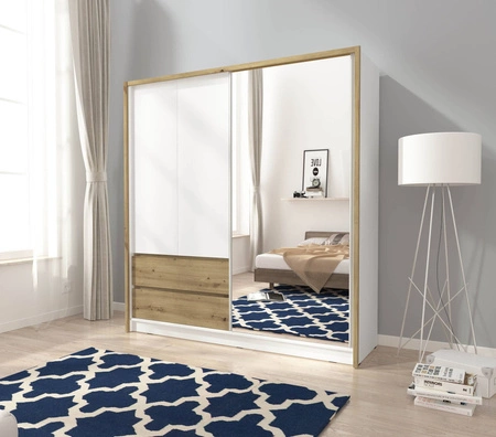 Szafa przesuwna Cento 204 cm biała / dąb artisan nowoczesny design szafa idealna do garderoby sypialni lub przedpokoju
