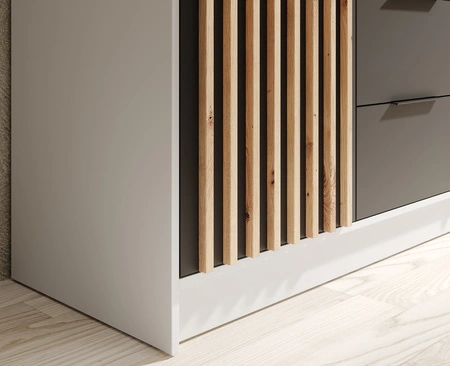 Szafa z lustrem Neri 200 cm biały / czarny stylowe lamele zdobiące drzwi szafy pojemne szuflady uchwyty krawędziowe