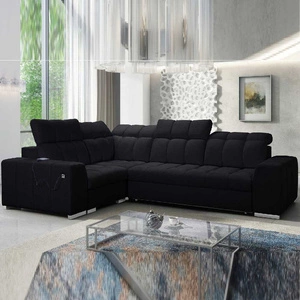 Narożnik z funkcją spania Luigi II czarny lewostronny komfort podczas codziennego wypoczynku narożnik z pojemnikiem na pościel