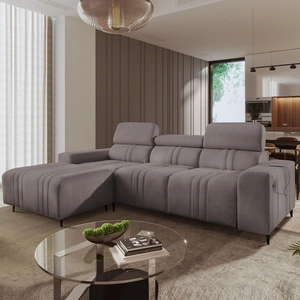 Narożnik z funkcją spania Castel szary brąz lewostronny komfortowy i stylowy narożnik rozkładany z pojemnikiem na pościel