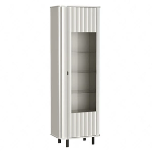 Witryna Novado 65 cm biel alpejska witryna z szufladą front ozdobiony dekorem jodełki elementy z bezpiecznego szkła stylowe czarne uchwyty