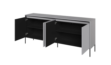 Zestaw mebli Trend szary nowoczesny design meble z klimatycznym oświetleniem w postaci paska led pod górnym blatem ryflowane fronty