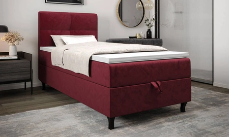 Łóżko kontynentalne Melba 100x200 bordowe w nowoczesnym skandynawskim stylu z tapicerowanym zagłówkiem łóżko z pojemnikiem