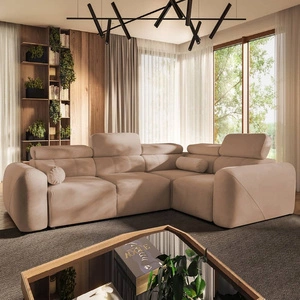 Narożnik z funkcją spania Cantare II łososiowy prawostronny komfortowy narożnik do salonu o stylowym charakterze miękka tkanina