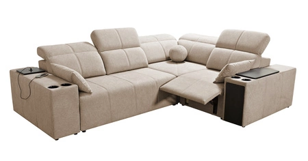 Narożnik z funkcją spania Tesalia II Lux zielony prawostronny wygodny narożnik z przesuwanym oparciem oraz wysuwanym podnóżkiem