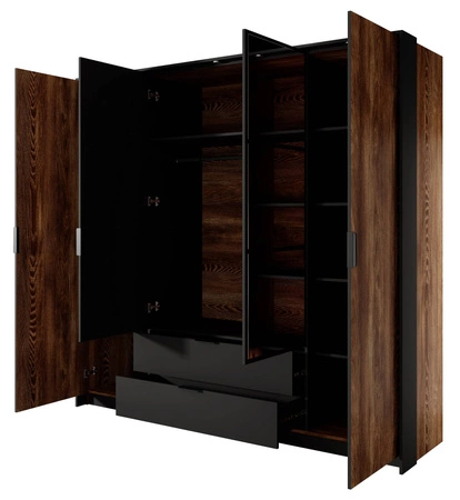 Szafa z lustrem Dover 223 cm kasztan / antracyt oryginalny design metalowe uchwyty idealna szafa do sypialni z szufladami