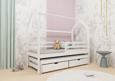Łóżko dziecięce Chip 90x180 cm białe łóżko domek z pojemnymi szufladami łóżko 2 osobowe wysuwane do pokoju dziecka drewniane