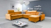 Narożnik z funkcją spania Rava VII żółty prawostronny praktyczny i nowoczesny narożnik do salonu z regulowanymi zagłówkami