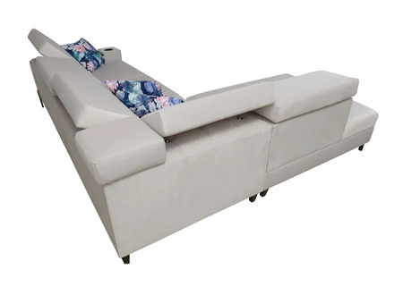 Narożnik z funkcją spania Belvi III oliwkowy lewostronny komfortowy i elegancki narożnik do salonu z praktycznym schowkiem w boczku