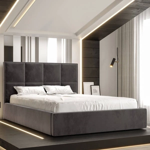Łóżko tapicerowane Aresa 160x200 z pojemnikiem szary w nowoczesnym skandynawskim stylu z wygodnym zagłówkiem