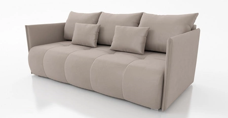 Kanapa rozkładana Selva jasny beż funkcjonalna sofa do salonu z pojemnikiem na pościel wykonana z tkaniny o pluszowej powierzchni
