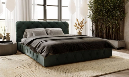 Łóżko tapicerowane Cloud 160x200 stalowa zieleń stylowe łóżko z pojemnikiem na pościel wygodny zagłówek zachwyca eleganckim designem