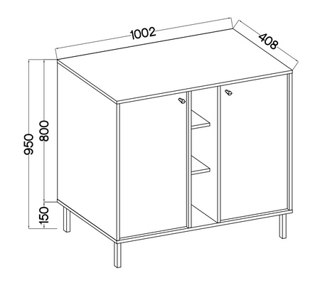 Komoda Kioto II 100 cm eukaliptus nowoczesny design praktyczne półki czarne uchwyty stabilne metalowe nogi