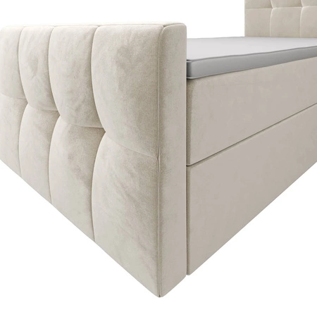 Łóżko kontynentalne Manhattan 100x200 beżowe w nowoczesnym skandynawskim stylu z tapicerowanym zagłówkiem i zanóżkiem łóżko z pojemnikiem