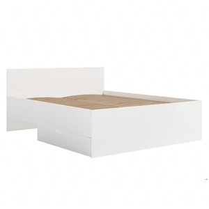 Łóżko Maxione 160x200 cm białe pojemnik na pościel w postaci wysuwanej szuflady idealne łóżko do sypialni wysoki komfortowy zagłówek