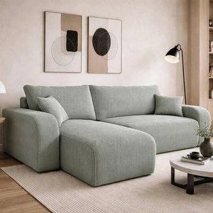 Narożnik z funkcją spania Fiesta jasny szary uniwersalny w ustawieniu narożnik do salonu sztruksowa tkanina pojemnik na pościel