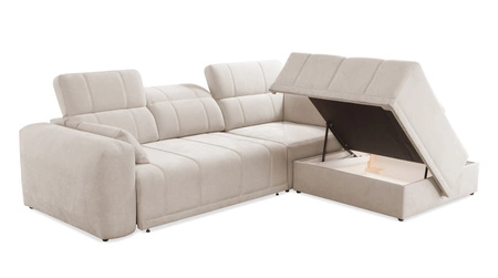 Narożnik z funkcją spania Cetara VII błękitny prawostronny wysokiej jakości narożnik do salonu z komfortowym przesuwanym oparciem