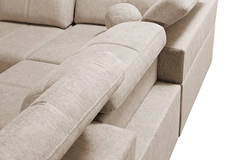 Narożnik z funkcją spania Tesalia IX szary popiel prawostronny nowoczesny design komfortowe przesuwane oparcie szuflada w boczku mebla