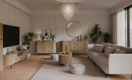 Lustro wiszące Ovalio 100 cm dąb cremona funkcjonalne okrągłe lustro doskonały dodatek do toaletki przedpokoju oraz sypialni