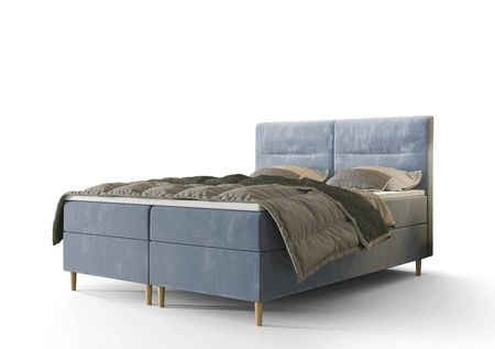 Łóżko kontynentalne Voltera 160x200 błękitny w nowoczesnym skandynawskim stylu z charakterystycznym wezgłowiem