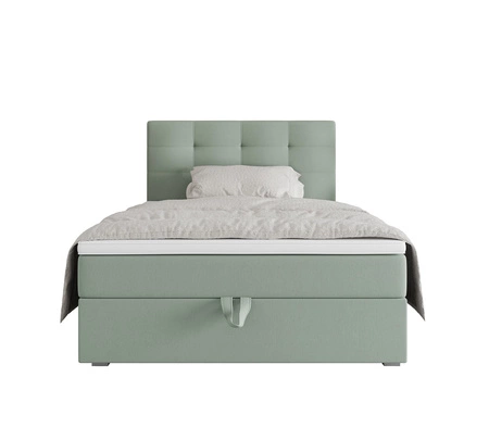 Łóżko kontynentalne Flint 120x200 miętowe w nowoczesnym skandynawskim stylu z tapicerowanym zagłówkiem łóżko z pojemnikiem