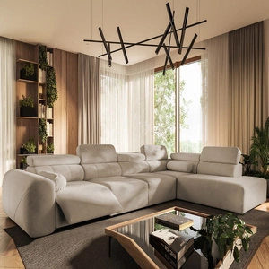 Narożnik z funkcją spania Cantare XI Lux beżowy prawostronny komfortowy narożnik do salonu z podnoszonym podnóżkiem miękka tkanina