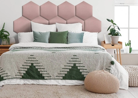 Panel tapicerowany Heksagon 40x35 cm różowy stylowy panel ścienny welurowa tkanina modna dekoracja każdego wnętrza