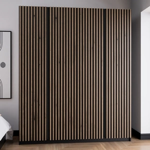 Szafa Kastano XV 200 cm czarny / dąb evoke nowoczesny design drzwi ozdobione czarnymi lamelami idealna propozycja szafy do sypialni