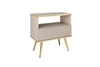 Szafka nocna z szufladą Luxury beżowa elegancki design korpus zwieńczony złotą listwą szafka z ryflowanym frontem złote wysokie nogi