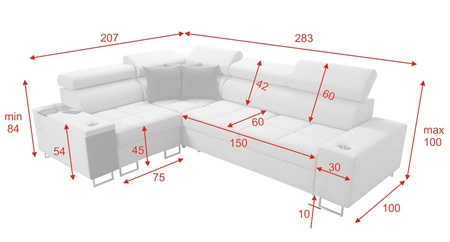 Narożnik z funkcją spania Dafni II szary lewostronny pleciony narożnik z pojemnikiem na pościel szuflada z pełnym wysuwem w boczku