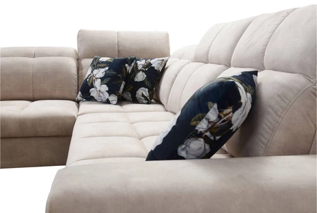 Narożnik z funkcją spania Buffalo II kremowy lewostronny funkcjonalny i stylowy narożnik rozkładany z regulowanymi zagłówkami