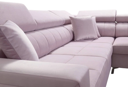 Narożnik z funkcją spania Nausa II butelkowa zieleń prawostronny velvet dekoracyjne przeszycia na siedzisku narożnik z pojemnikiem na pościel