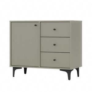 Komoda z szufladami Kioto I 84 cm eukaliptus nowoczesny design subtelne czarne uchwyty metalowa podstawa idealna komoda do salonu