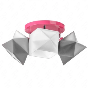 Plafon sufitowy potrójny Quasar designerska lampa sufitowa do salonu lub pokoju dziecięcego z kolorowymi abażurami i różową metalową podstawą