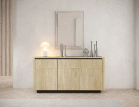 Komoda z szufladami Torro 163 cm dąb cremona / czarny nowoczesny design komody do salonu owalny kształt kontrastowa kolorystyka
