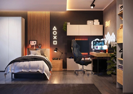 Panel ścienny dekoracyjny z lamelami Teen Flex 57 cm czarny designerski panel za telewizor z wbudowanym oświetleniem ledowym