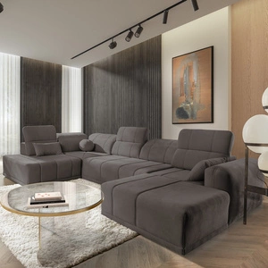 Narożnik z funkcją spania Cetara VI szary brąz prawostronny komfortowy i stylowy narożnik rozkładany z przesuwanymi oparciami