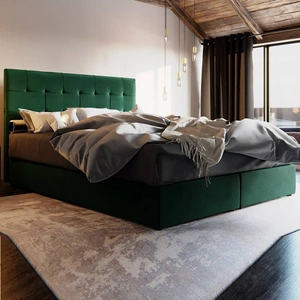 Łóżko kontynentalne Widnes 180x200 butelkowa zieleń w nowoczesnym skandynawskim stylu z charakterystycznym wezgłowiem