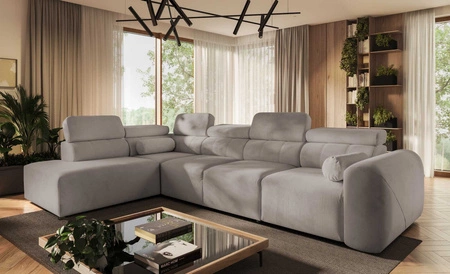 Narożnik z funkcją spania Cantare XI szary popiel lewostronny funkcjonalny i komfortowy narożnik o nowoczesnym designie pluszowa tkanina
