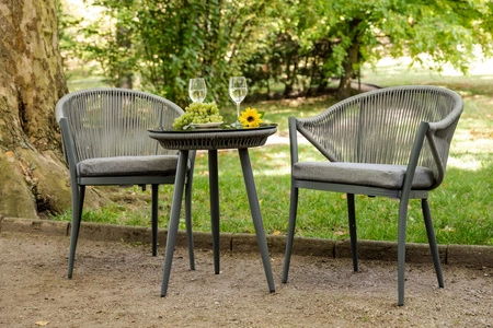 Zestaw mebli ogrodowych Breve szary designerska konstrukcja mebli krzesła plecione niewielkich rozmiarów komplet idealny na balkon