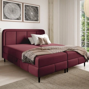Łóżko kontynentalne Monte 180x200 bordowe stylowe łóżko do sypialni pojemniki na pościel eleganckie wezgłowie o zaoblonym kształcie