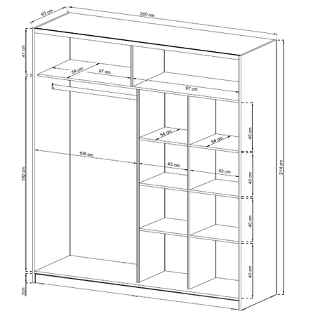 Szafa przesuwna Zoja 200 cm dąb sonoma nowoczesna szafa idealna do garderoby sypialni lub przedpokoju
