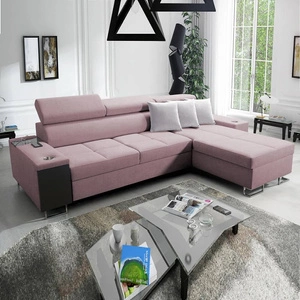 Narożnik z funkcją spania Dafni lawendowy róż prawostronny pleciony komfort i funkcjonalność podczas codziennego wypoczynku