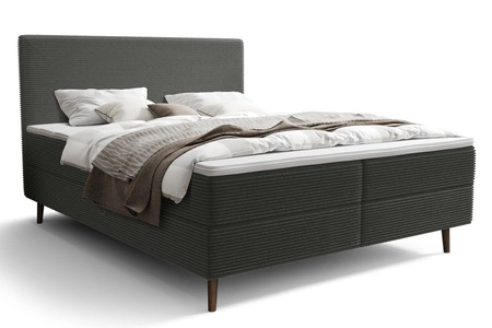 Łóżko kontynentalne Totti 180x200 grafitowe stylowe łóżko z pojemnikiem na pościel trójwymiarowa tkanina o wyrazistych prążkach