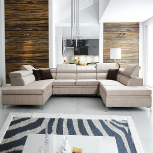 Narożnik z funkcją spania Rava VIII jasny beż lewostronny elegancki design gustowna bryła z gwarancją komfortu miękka tkanina